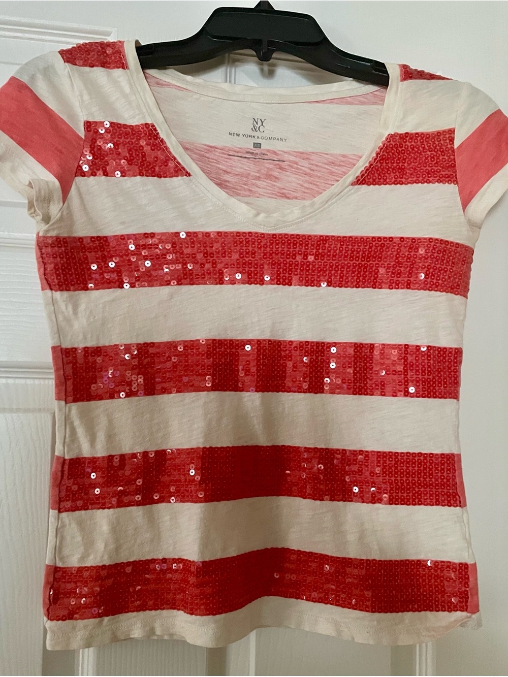 Coral stripe Sequin tee-